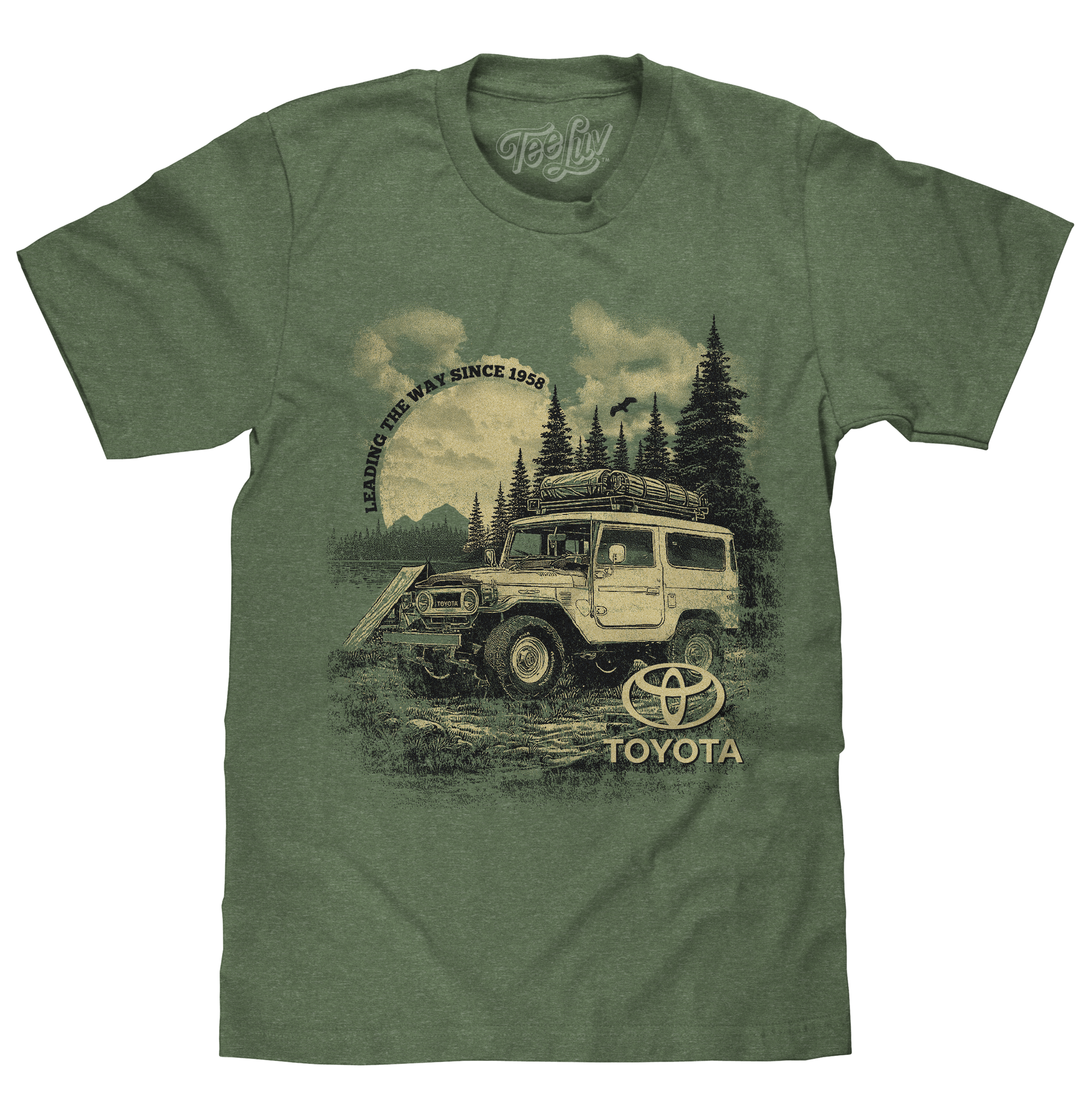 Tee Luv Officially Licensed Toyota Land Cruiser FJ40 Vintage Graphic T-Shirt | Canyon Green Heather