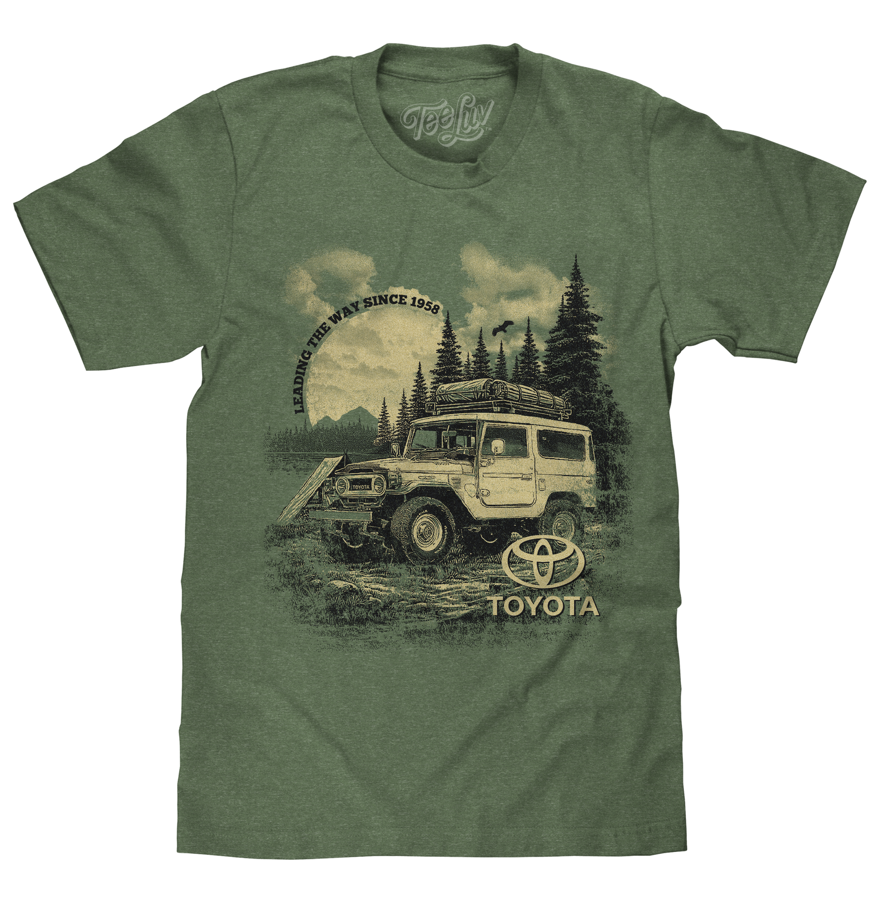 Tee Luv Officially Licensed Toyota Land Cruiser FJ40 Vintage Graphic T-Shirt | Canyon Green Heather