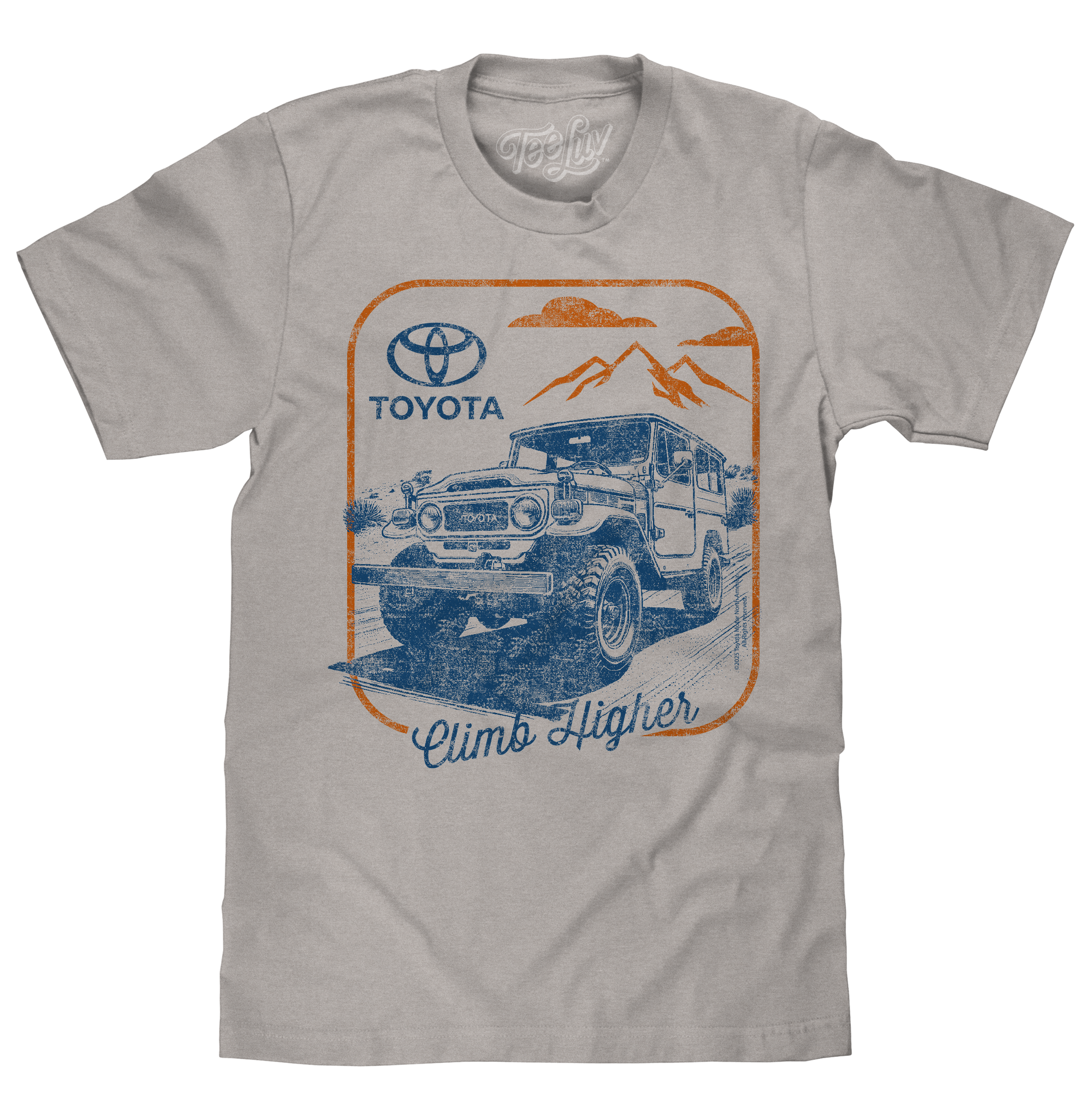 Tee Luv Officially Licensed Retro Toyota Land Cruiser Climb Higher T-Shirt | Light Gray