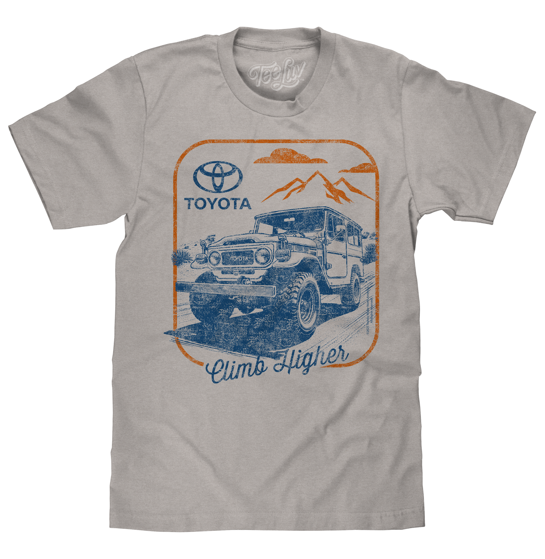 Tee Luv Officially Licensed Retro Toyota Land Cruiser Climb Higher T-Shirt | Light Gray
