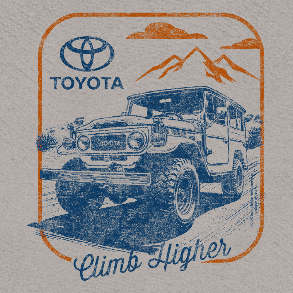 Tee Luv Officially Licensed Retro Toyota Land Cruiser Climb Higher T-Shirt | Light Gray