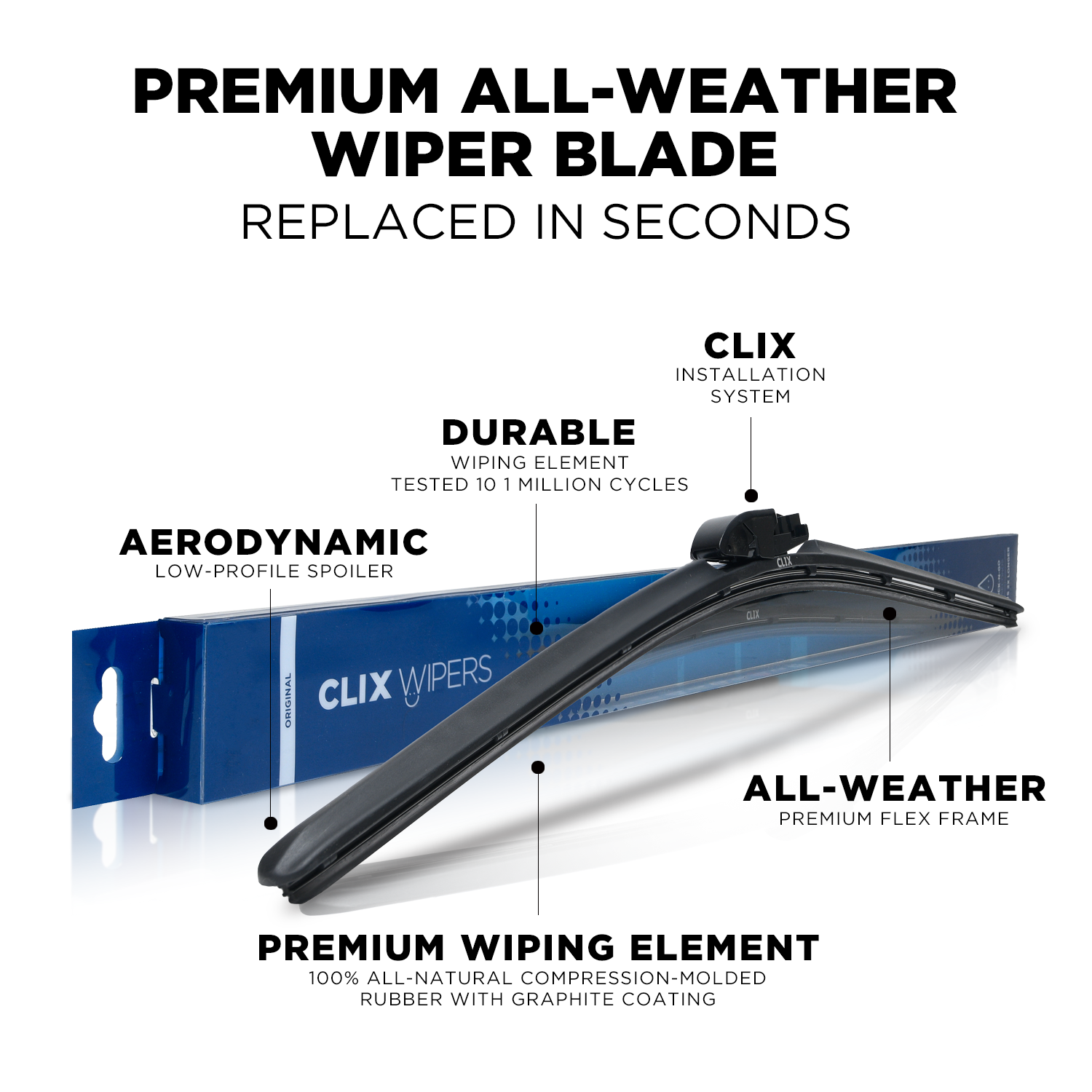 Clix Wiper Blades for Toyota Tacoma 2005-2023 | Click-On Install, 20+ Colors