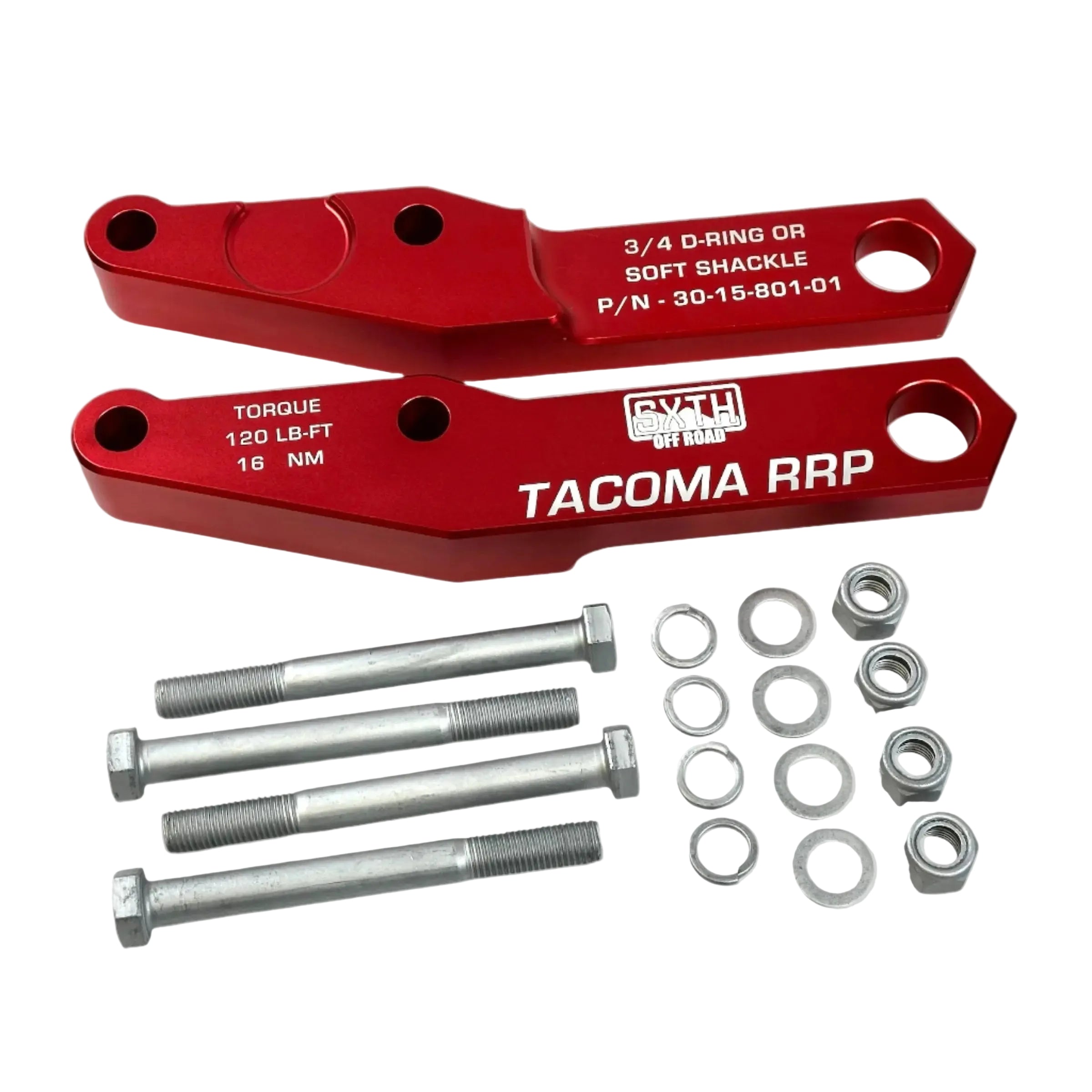 SXTH 7075 aluminum rear recovery points installed on a 2024-2026 Toyota Tacoma, anodized red finish